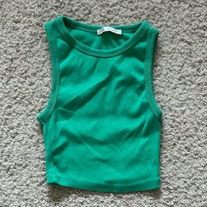 Green Zara Ribbed Cropped Tank Top